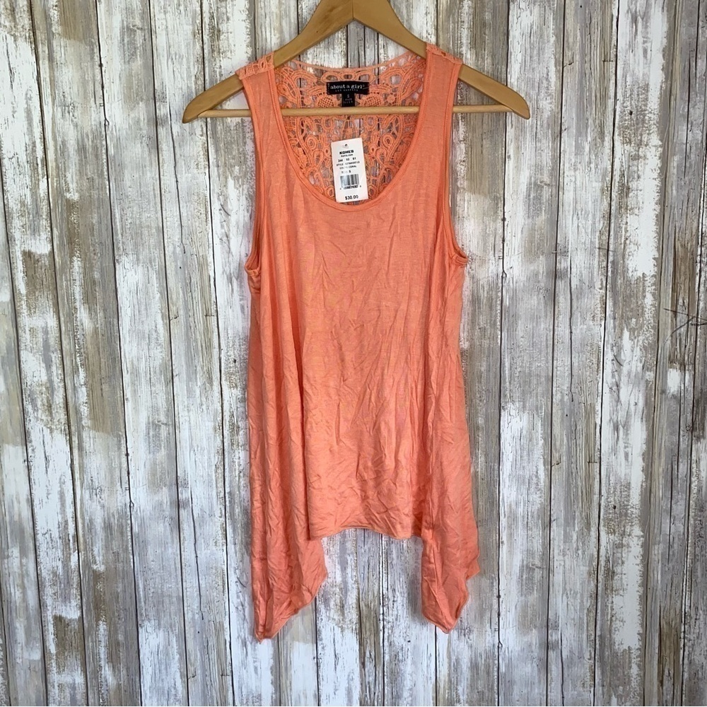 NWT About A Girl Peach Lace Back Tank - Picture 1 of 4